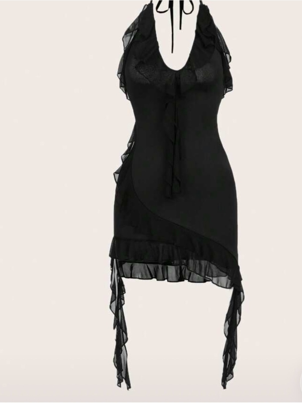 Black Ruffle Halter Mini Dress